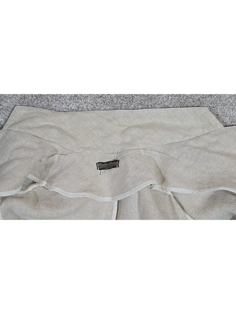 Vtg Linen Vest Long Belted Pockets Collar Beige Boho Maiden America Denver Sz S - Picture 10 of 11